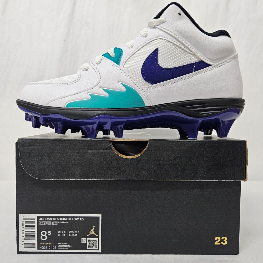 Jordan Stadium 90 Low‎ TD Football Cleats HQ0210-105 White Purple Men Size 8.5
